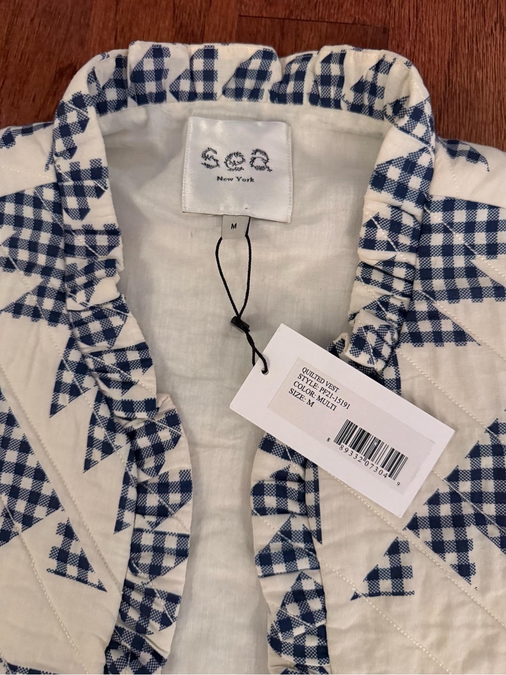 NWT Sea New York Gloucester Gingham Quilted Ruffle Vest Medium - Picture 3 of 3